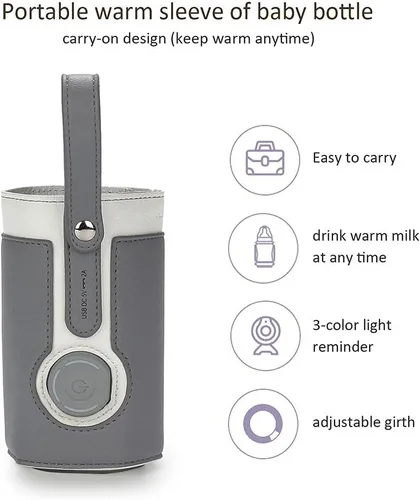 Vista 8 de Calentador de biberones portátil USB, 3 temperaturas ajustables para viajes en coche y mantenimiento de calor de leche, gris oscuro