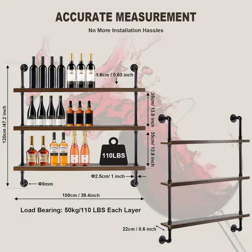 Vista 3 de Estantes flotantes para bar, 39.5" moderno estante de vino montado