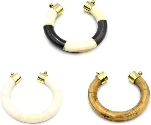 Vista 2 de Colgante de hueso Colgante de media luna redondeada con doble fianza de oro Colgante de collar Colgante focal de hueso de buey Blanco