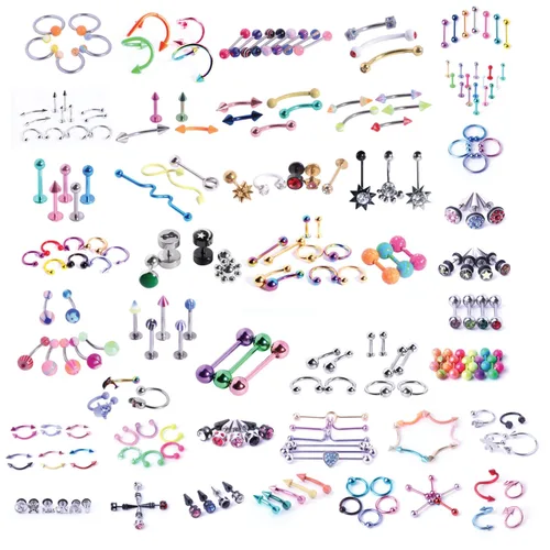 Vista 6 de BodyJ4You 120 piezas de piercings corporales, joyería aleatoria, tratamiento de golpes CBR BCR anillos barras curvadas Piercing para ombligo