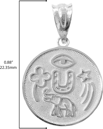 Vista 8 de Colgante de oro amarillo de 10 quilates, blanco o rosa, medalla de moneda redonda Talismán – Elección de metal