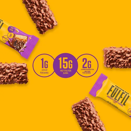 Vista 4 de Barras de snack de proteína FULFIL, sabor chocolate y caramelo con maní, sin gluten con 0.53 oz (15 g) de proteína, productos básicos de despensa
