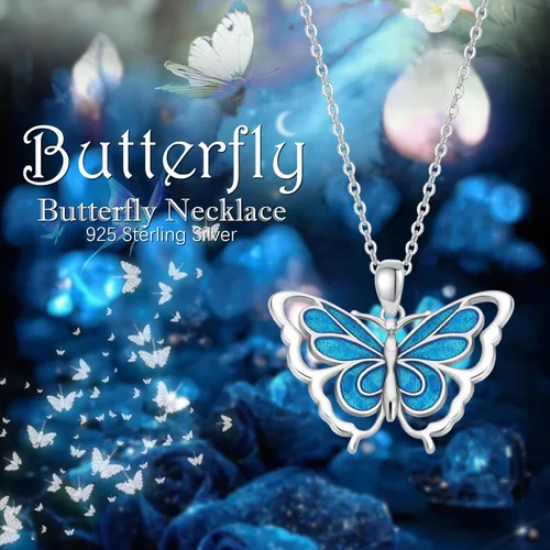 Vista 4 de Cuoka Butterfly Necklace for Women 925 Sterling Silver Butterflies Pendant