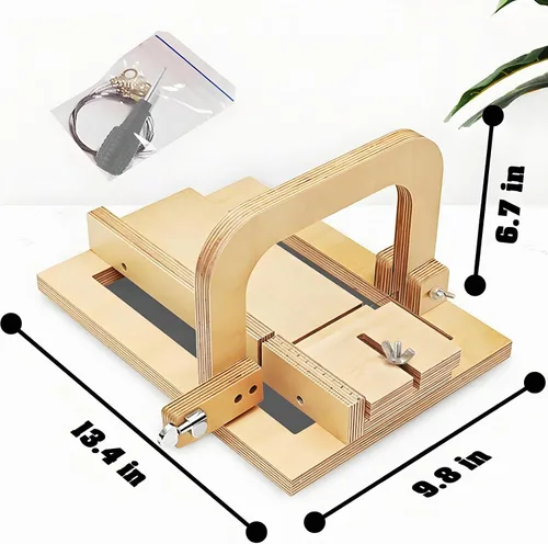 Vista 6 de dianjingjumei Cortador de pan de jabón de madera, cortador de alambre ajustable con cables de repuesto adicionales, kit de herramientas de corte