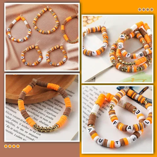 Vista 2 de Ferraycle Juego de 5700 cuentas de arcilla de otoño de Halloween, cuentas de arcilla de Navidad, kits de fabricación de joyas para pulseras, Naranja