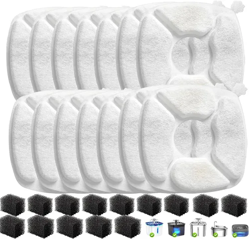 Vista 10 de 16 Piezas Filtros de Repuesto para Fuente de Agua para Gatos - Paquete de 8 Filtros de Fuente para Gatos con Paquete de 8 Esponjas, Filtro de Fuente