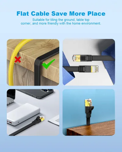 Vista 7 de CAT8 Cable de Ethernet, alta velocidad, 40 Gbps, 2000 MHz, SFTP, cable de Internet de red LAN con conector RJ45 chapado en oro para router, módem