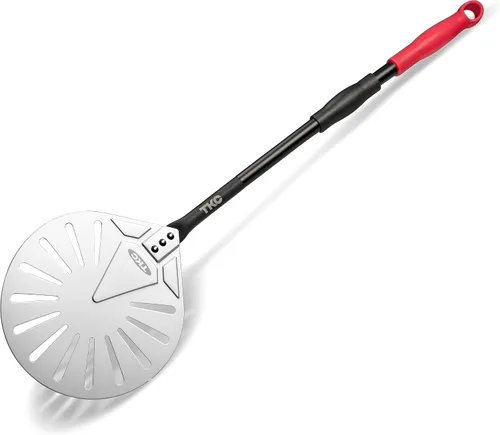 Vista 9 de TKC Pela de pizza perforada de 8 pulgadas – Pela profesional de aluminio para pizza – Espátula de pizza de metal de mango largo para interiores