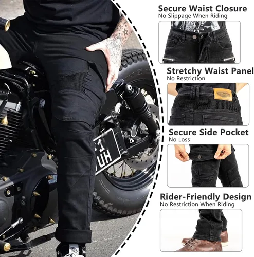 Vista 3 de LOMENG - Pantalones de motociclismo para hombre, pantalones de motocross para motocicleta, jeans de ciclismo, seguridad CE, rodilla y cadera