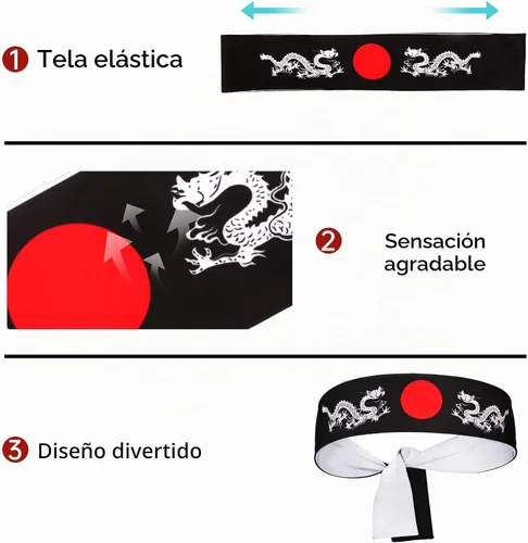 Vista 3 de Diadema reversible de guerrero, Bushido Hachimaki para karate, Halloween, sushi American Eagle