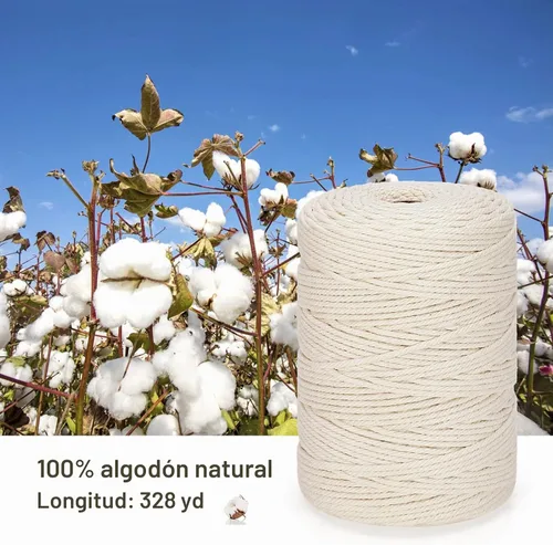 Vista 2 de Cordón de macramé 3mm x 300m Cuerda de macramé 100% algodón natural Cordón de algodón trenzado de 4 hebras para manualidades DIY, adornos