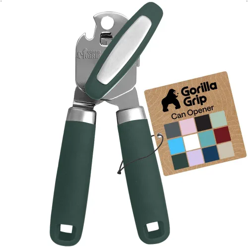 Vista 16 de GORILLA GRIP - Abridor de latas manual de acero inoxidable resistente con borde liso y abridor de botellas, mango suave y cómodo, perilla giratoria