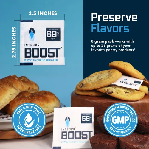 Vista 4 de Integra Boost Paquete de control de humedad de 2 vías, conserva el sabor y controla la humedad al 69% de RH, absorbente de humedad para hierbas