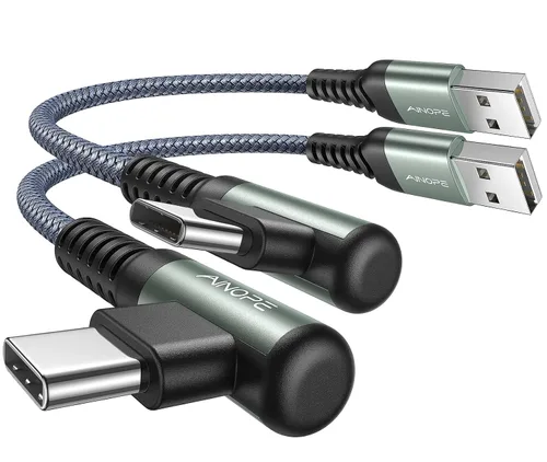 Vista 24 de AINOPE - Cable USB C de 1 metro en ángulo recto, paquete de 2 cables USB a USB C de 1 metro, cable USB A a USB C trenzado de nailon de 3.1A de carga