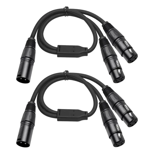 Vista 11 de Paquete de 2 divisores XLR Y, 1.5 pies XLR hembra a doble macho, cables de audio de micrófono equilibrados para micrófono estéreo a audio L & R