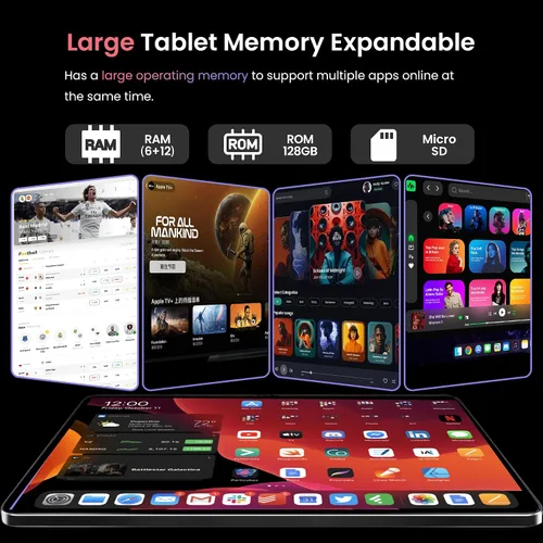 Vista 4 de Tablet Android, 10.1 pulgadas Android 15 Tablets 18 (6+12) GB RAM 128GB ROM, 1280x800 Incell HD pantalla táctil, batería de 6000mAh, Bluetooth