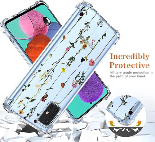 Vista 7 de Funda para Galaxy A71 4G, Samsung A71 4G SM-A715F con protector de pantalla, funda transparente con patrones de jardín de flores, funda protectora