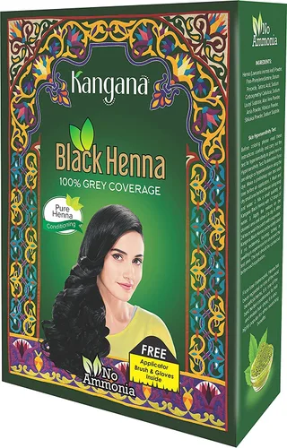 Vista 7 de Kangana Henna negra en polvo con amla y aloe vera, cobertura gris, 6 bolsas