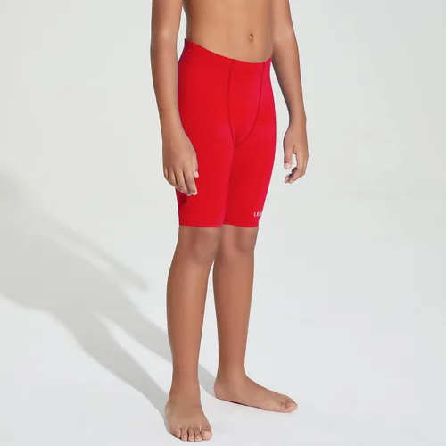 Vista 2 de LEAO Traje de baño para niños y jóvenes, color liso, con protección solar UPF 50+, secado rápido, pantalones cortos de natación atléticos