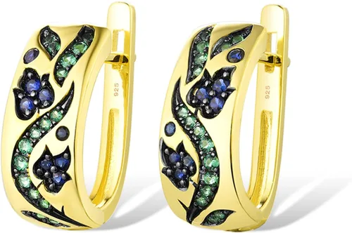 Vista 2 de Santuzza Pendientes Huggie de plata de ley 925 con patrón de piedras preciosas para mujer