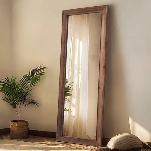 Vista 14 de MELOMOIR Espejo rústico de madera maciza de cuerpo completo, 64 x 21 pulgadas, color marrón carbón Solid Wood Frame, Shatterproof Tempered Glass