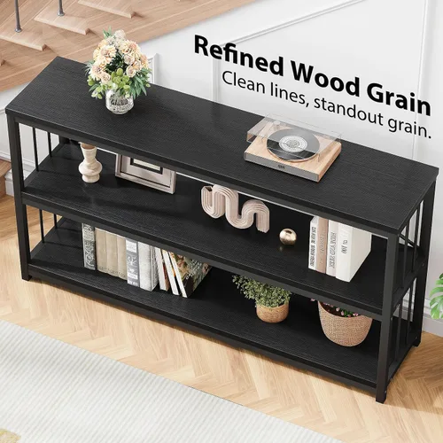Vista 8 de LVB Mesa consola negra, mesa de entrada moderna para pasillo y sala de estar, mesa de sofá industrial detrás del sofá, mesa de entrada de madera