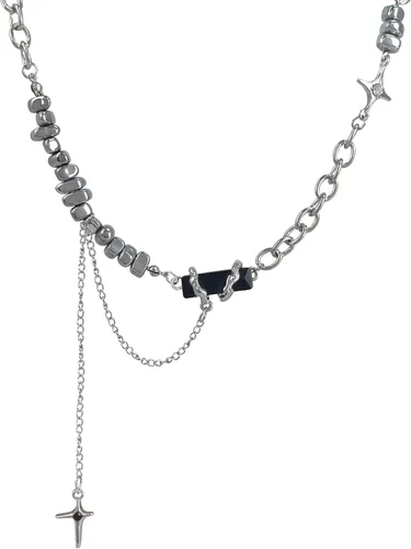 Vista 90 de Y2k - Collar irregular con dije de estrella, piedra de luna, diseño de cadena de moda, joyería de plata picante para mujer