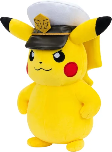 Vista 4 de Pokemon Capitán Pikachu de peluche - Pikachu de 8 pulgadas de felpa suave con sombrero de Capitán y detalles auténticos