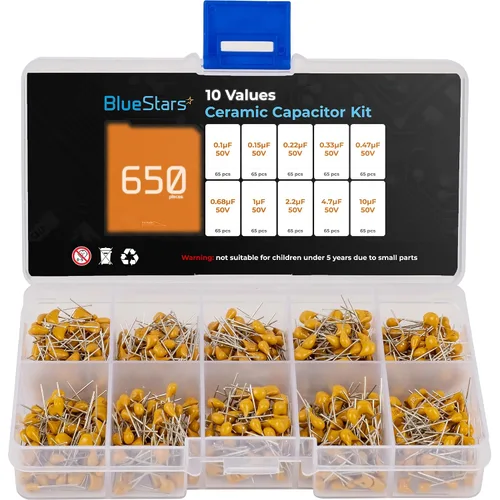 Vista 9 de BlueStars, variedad de condensadores electrolíticos de aluminio, 20 valores, 320 unidades, rango 1uF－2200uF