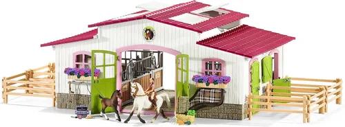 Vista 2 de Schleich Granja Equina y Establo - Juego de 44 Piezas Ganador de Premios, Centro de Equitación con 2 Juguetes de Poni, Figurilla de Jinete