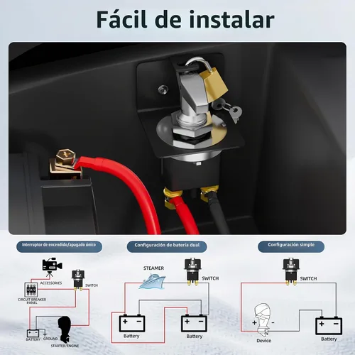 Vista 4 de Joinfworld Interruptor de Desconexión de Batería de 500A 12V 36V Resistente con Placa de Bloqueo, Interruptor de Corte de Batería de Alta Corriente