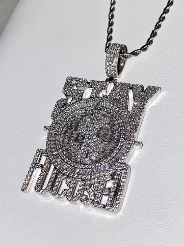 Vista 5 de Colgante personalizado para hombre y mujer, acabado en oro blanco de 14 quilates, colgante de oro blanco de Italia, colgante individual