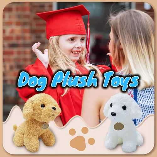 Vista 6 de Peluche de perro de peluche marrón, 10 pulgadas, lindos peluches de cachorro para niñas y niños, muñeca de peluche suave, juguetes de peluche