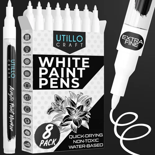 Vista 7 de Utillo Craft Bolígrafo de pintura negra (paquete de 3) marcadores de pintura negra mediana para metal, tela, madera, vidrio, papel, plástico, roca