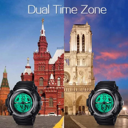 Vista 4 de WISEUP Reloj de buceo deportivo impermeable de 10 cajeros automáticos para hombres, mujeres y niños con temporizador, alarma y linterna LED, formato