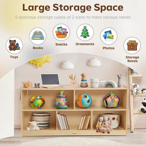 Vista 3 de Bateso Organizador de almacenamiento de juguetes para habitación de niños, estantería de madera para niños, para aula, organizador de almacenamiento