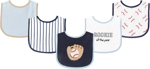 Vista 23 de Luvable Friends Baby Cotton Terry Drooler Bibs with PEVA Back, Transportation, One