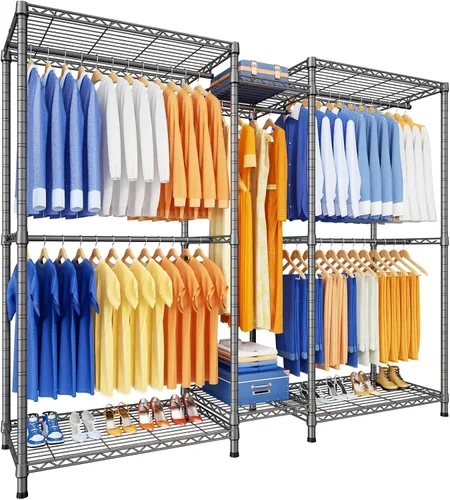 Vista 10 de Ulif E12 - Perchero independiente resistente con estantes, sistema de almacenamiento de ropa de metal para colgar ropa, 57.1 pulgadas de ancho x 16