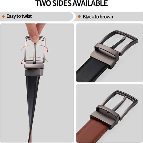 Vista 5 de SENDEFN Mens Leather Belt Rotated Buckle Reversible Casual Jeans Dress Belts 1.25" Wide With Gift Box