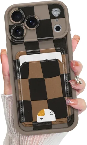 Vista 17 de KANGHAR Compatible con iPhone 13 Funda, Cartera de Silicona a Cuadros con Bonito Patrón, Tarjetero y Protección de Cámara, Suave, Delgada, a Prueba