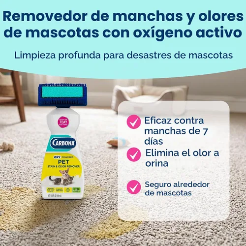 Vista 2 de Carbona Oxy-Powered - Removedor de manchas y olores de mascotas Limpiador de alfombras para mascotas 13.5 onzas