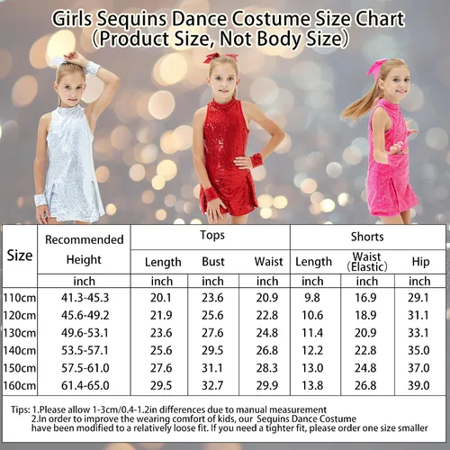 Vista 5 de Girls Sequins Dance Dress, Jazz Dance Costumes Hip Hop Outfits Sleeveless Modern Dance Costume Top and Shorts