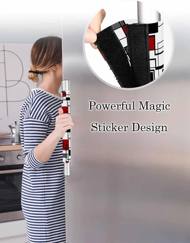 Vista 3 de Juego de 2 fundas para manijas de puerta de refrigerador rojo y negro para lavavajillas, microondas, horno, nevera, estufa, electrodomésticos