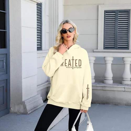 Vista 3 de EGELEXY Creado con un Propósito Sudadera con Capucha Cristiana para Mujeres, Camiseta de Fe Religiosa, Biblia, Pullover Ligero Beige