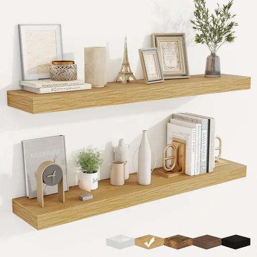 Vista 39 de fuqing Estantes flotantes para pared, estante flotante de madera montado en la pared con soportes invisibles para sala de estar, baño, dormitorio
