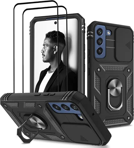 Vista 23 de Jeylly Funda para Galaxy A12 con cubierta deslizante para cámara, protector de pantalla de vidrio templado, protección híbrida de policarbonato duro