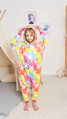 Vista 39 de Pijama de unicornio unisex para niños, enteritos para disfraz, Halloween