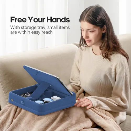 Vista 2 de KDD - Soporte de almohada para tableta con almacenamiento, soporte plegable para iPad para regazo, escritorio y cama, base de almohadilla suave