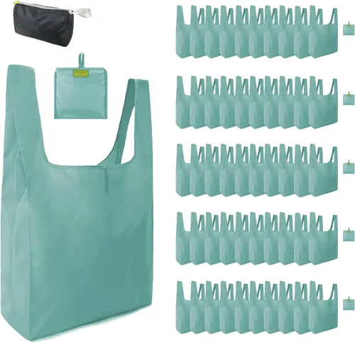 Vista 70 de BeeGreen Bolsas de comestibles reutilizables de Navidad con bolsa de almacenamiento con cremallera, paquete de 10 bolsas de compras reutilizables a