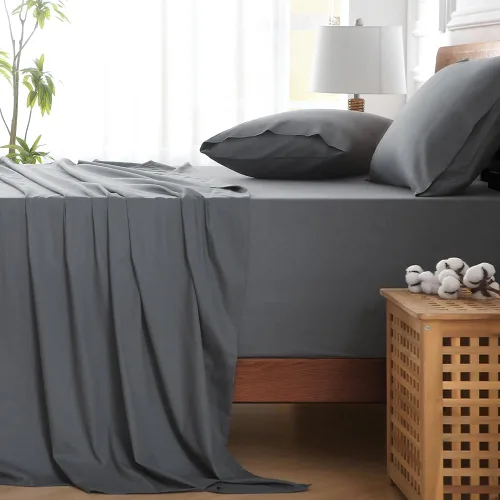Vista 4 de HYPREST juego de sábanas Queen de bolsillo extra profundo se ajusta a colchones de 18"-24" de profundidad - Juego de sábanas Queen 100% algodón, Gris